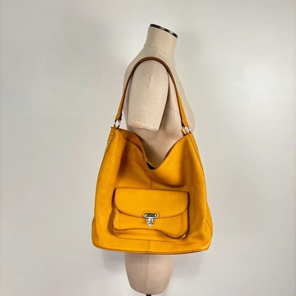 Banana Republic Yellow Pebbled Leather Hobo Shoulder Bag Front Lock Pocket
